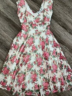 Hell Bunny Pink & Cream Floral Midi Dress